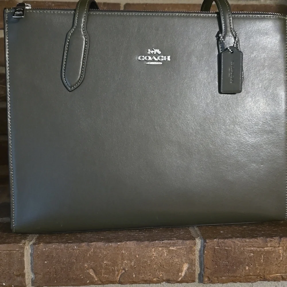 COACH Nina Tote Bag Leather Green - Picture 2 of 9